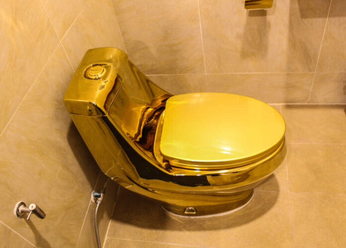 Find,Aflush,Toilet,Bathroom,With,Gold,,Ventilators,,Draining,Things,,Gradual