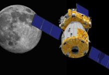 Spacecraft orbiting near the moon in space