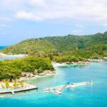 Tropical bay with turquoise water and lush hills