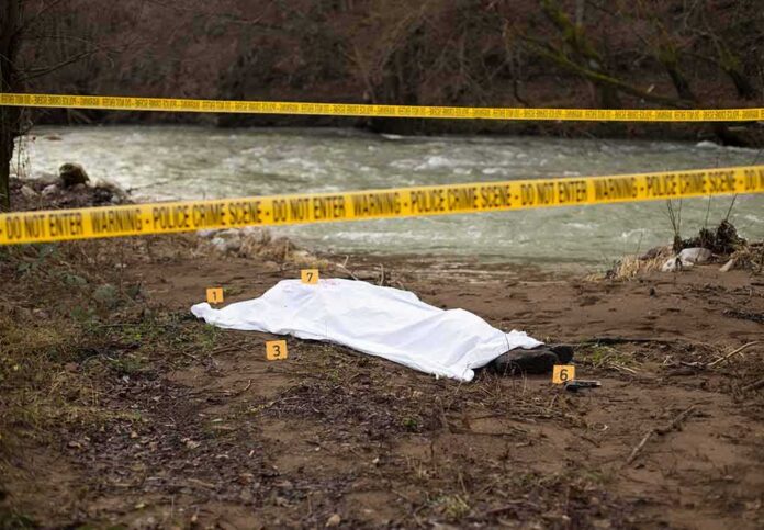 792627442 featured image Crime scene with body near river and police tape