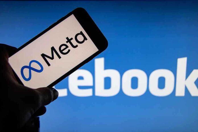 206659699 featured image Meta on phone screen, Facebook in background.