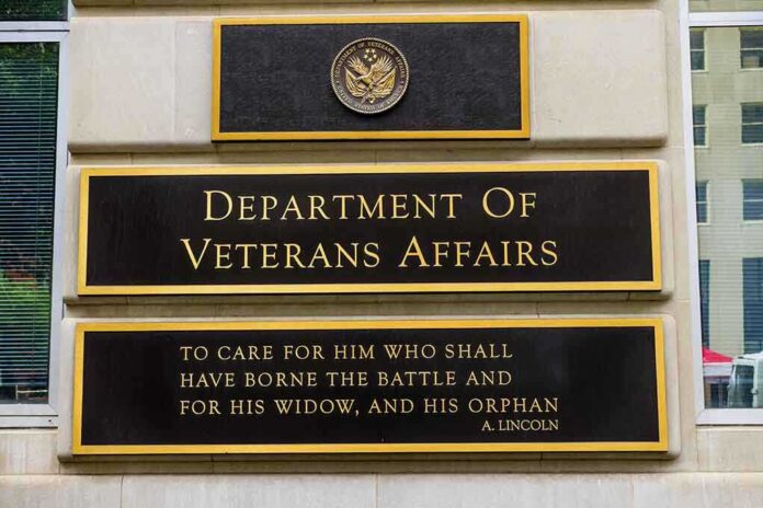 Department of Veterans Affairs building sign with quote