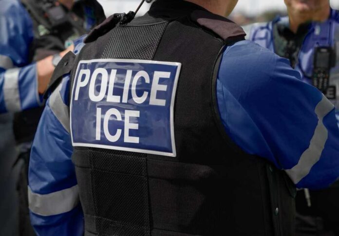 2615419741 featured image Officer wearing Police ICE vest outdoors