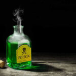 Jilted Lover’s Poison Plan – A 50-Year Sentence Green poison bottle with cork on wooden surface.