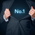 A businessman revealing a glowing No.1 symbol under his suit