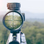 Lockheed CEO In China’s CROSSHAIRS Rifle scope aiming at a distant tree.