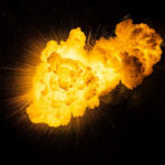 Molotov Madness — Office Under Siege Bright, fiery explosion against a dark background.