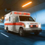 MASSIVE Medicaid TRANSPORT Heist UNCOVERED Ambulance driving through a brightly lit tunnel.