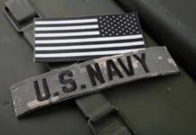 U.S. Navy patch with black-and-white American flag.