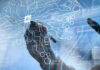 Hand drawing artificial intelligence digital circuit board.