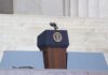 NO MORE MR. NICE GUY: Trump Threatens Iran Podium with a microphone and presidential seal in front of steps