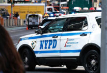 Rush-Hour Bloodbath Rocks Penn Station NYPD police car on a city street scene.