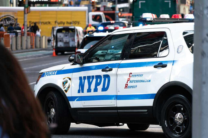 1499845721-1 NYPD police car on a city street scene.
