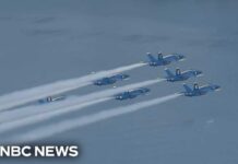Blue Angels fly over New York Harbor as part of Sail4th 250