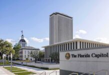 Florida Capitol complex with modern tower and historic dome