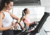 Sweeney’s Sports Ad Under Fire Woman on treadmill checking smartwatch in gym