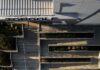 Top-down view of Topgolf entrance with ramps and stairs
