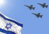 U.S. and Israel Weigh the Limits of Air Power Israeli flag with three fighter jets flying overhead