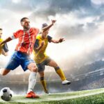 Brutal Blow Ignites: NFL Hit Sparks Debate Soccer player in red jersey kicking ball during match