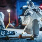 Family Dinner Ends in Tragedy forensic investigators at nighttime crime scene