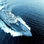 U.S.-Iran Strikes Raise Gulf Tensions Naval warship cutting through open sea