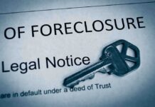 A key placed on a foreclosure notice document
