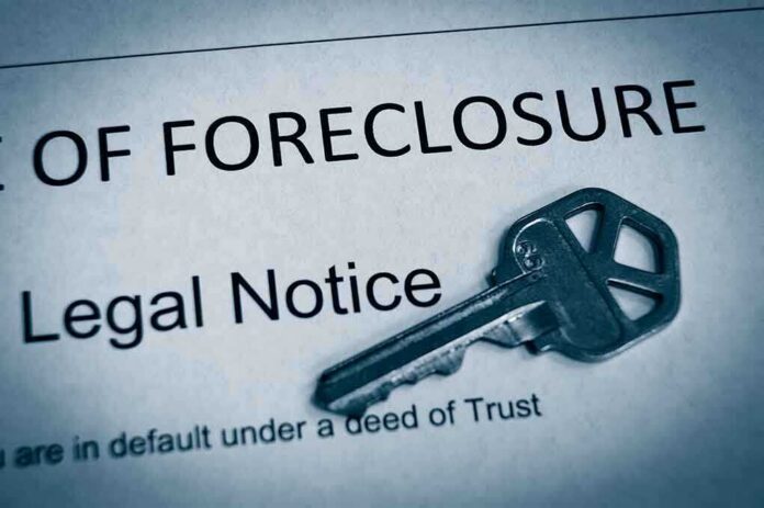 A key placed on a foreclosure notice document