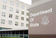 State Department Messaging Dispute Erupts Department of State sign outside office building
