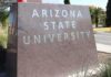 Arizona State University stone sign at campus entrance