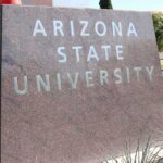 Arizona State University stone sign at campus entrance